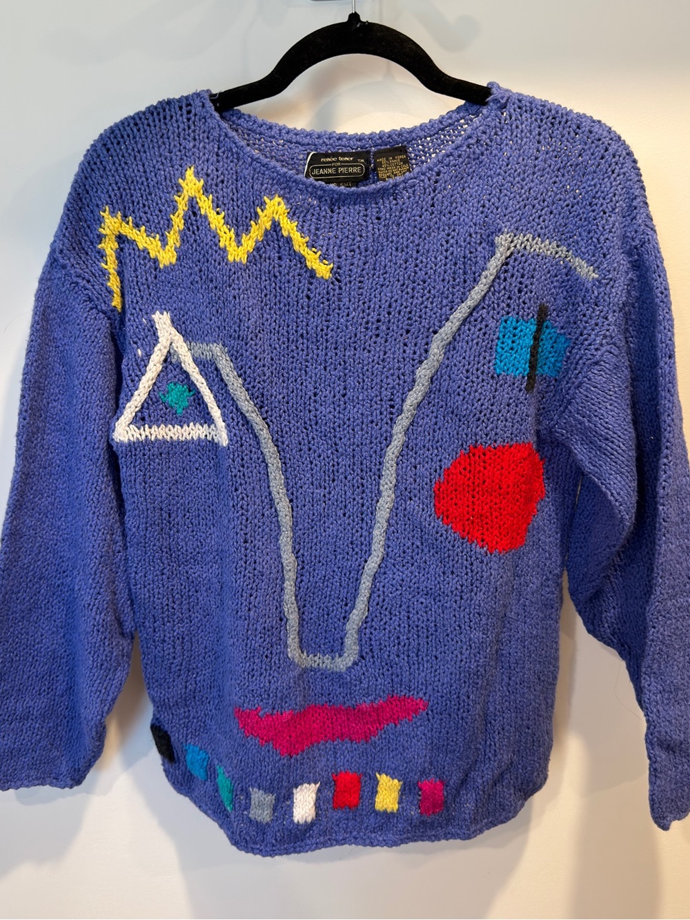 JEANNE PIERRE Knit Sweater with Multicolor Abstract Face